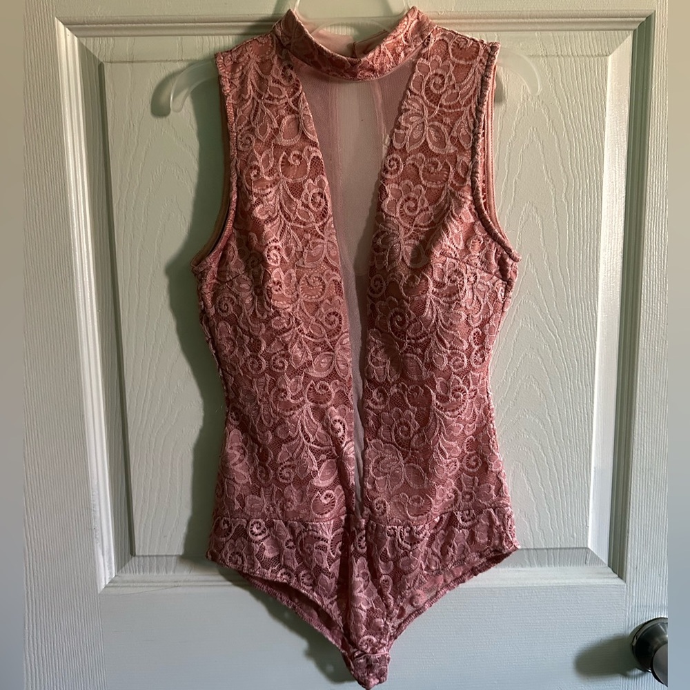 Elegant Pink Lace Bodysuit